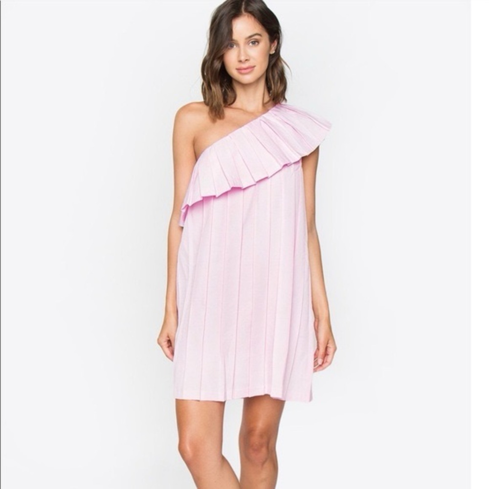 Sugarlips One-Shoulder Ruffle Shift Dress in Light Pink